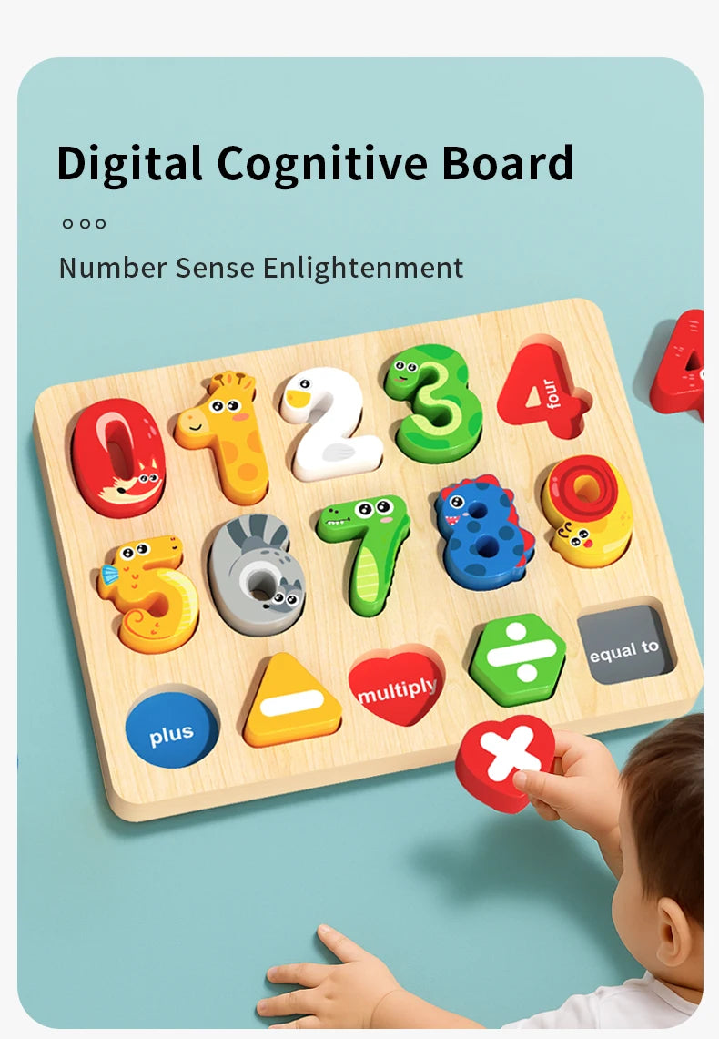 3D Colorful Alphabet Number Puzzle Montessori Wooden Puzzles Matching Games Early Education Toys Mathematics Shape Cognition