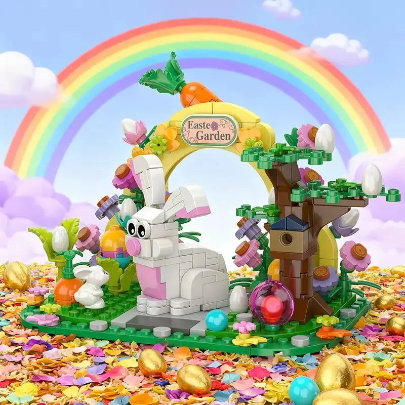 MOC Rabbit Easter Egg Easter Garden Animal Building Blocks Set Easter Bunny Carrots Toy For Kid's Birthday Holiday Easter Gifts