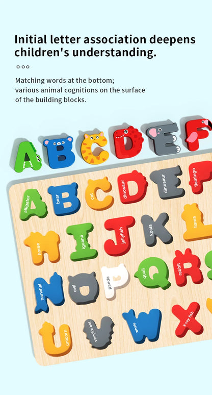 3D Colorful Alphabet Number Puzzle Montessori Wooden Puzzles Matching Games Early Education Toys Mathematics Shape Cognition