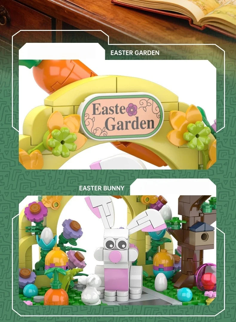 MOC Rabbit Easter Egg Easter Garden Animal Building Blocks Set Easter Bunny Carrots Toy For Kid's Birthday Holiday Easter Gifts
