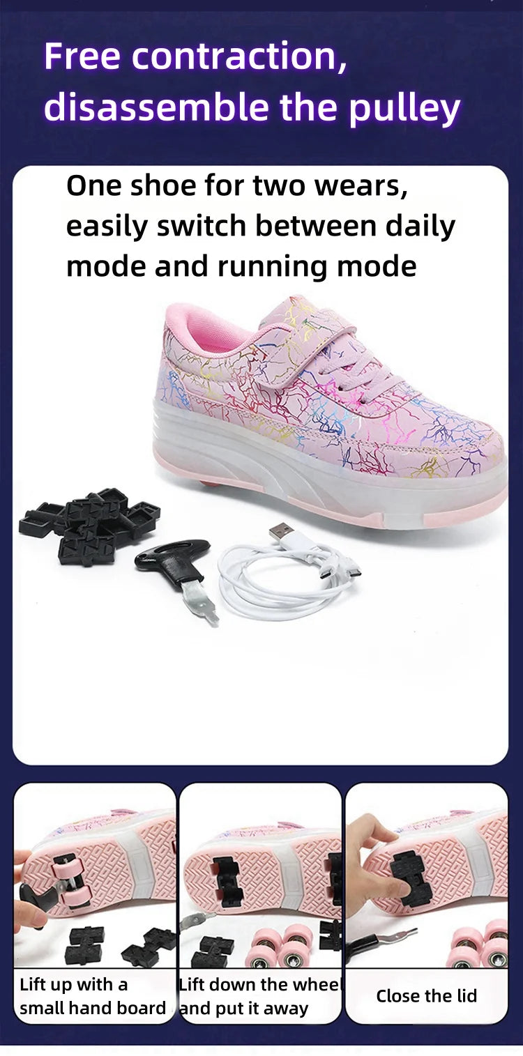 4 Wheel Dual-Use Roller Skates With Detachable Wheels,Sneakers, Boys And Girls Shoes With Wheels,Speed Skate