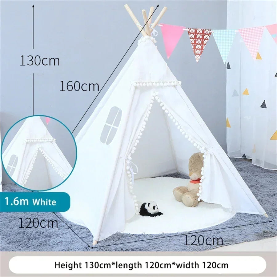 1.6M Kids Tents Play House Wigwam for Children Portable Child Tipi Tents Teepee Toddler Girl and Boy Ball Pit Castle Play Room