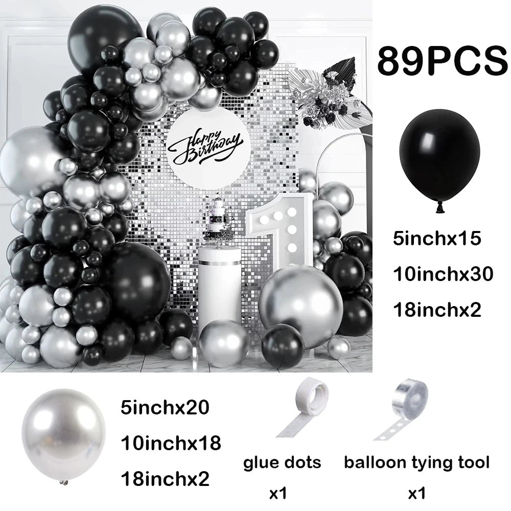 Black Chrome Silver Balloons Arch Garland Kit Wedding Bridal Shower Decor Birthday Party Baby Shower Graduation Party Decoration