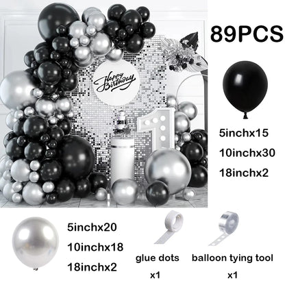 Black Chrome Silver Balloons Arch Garland Kit Wedding Bridal Shower Decor Birthday Party Baby Shower Graduation Party Decoration