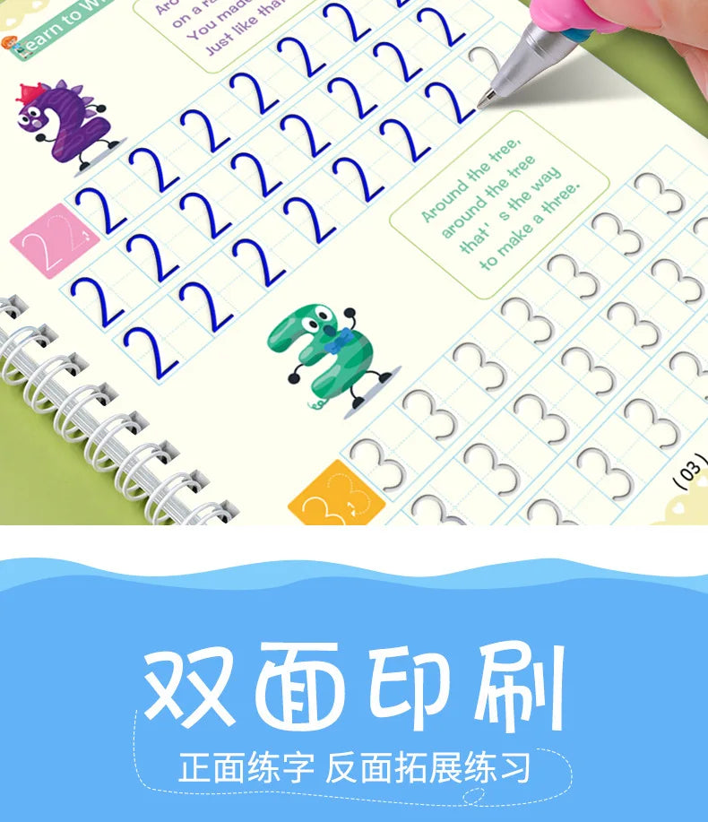 4pcs Magic Groove Practice Copybook Pen Preschools English Verison Kids Calligraphy Children Reusable Writing Book Free Wiping