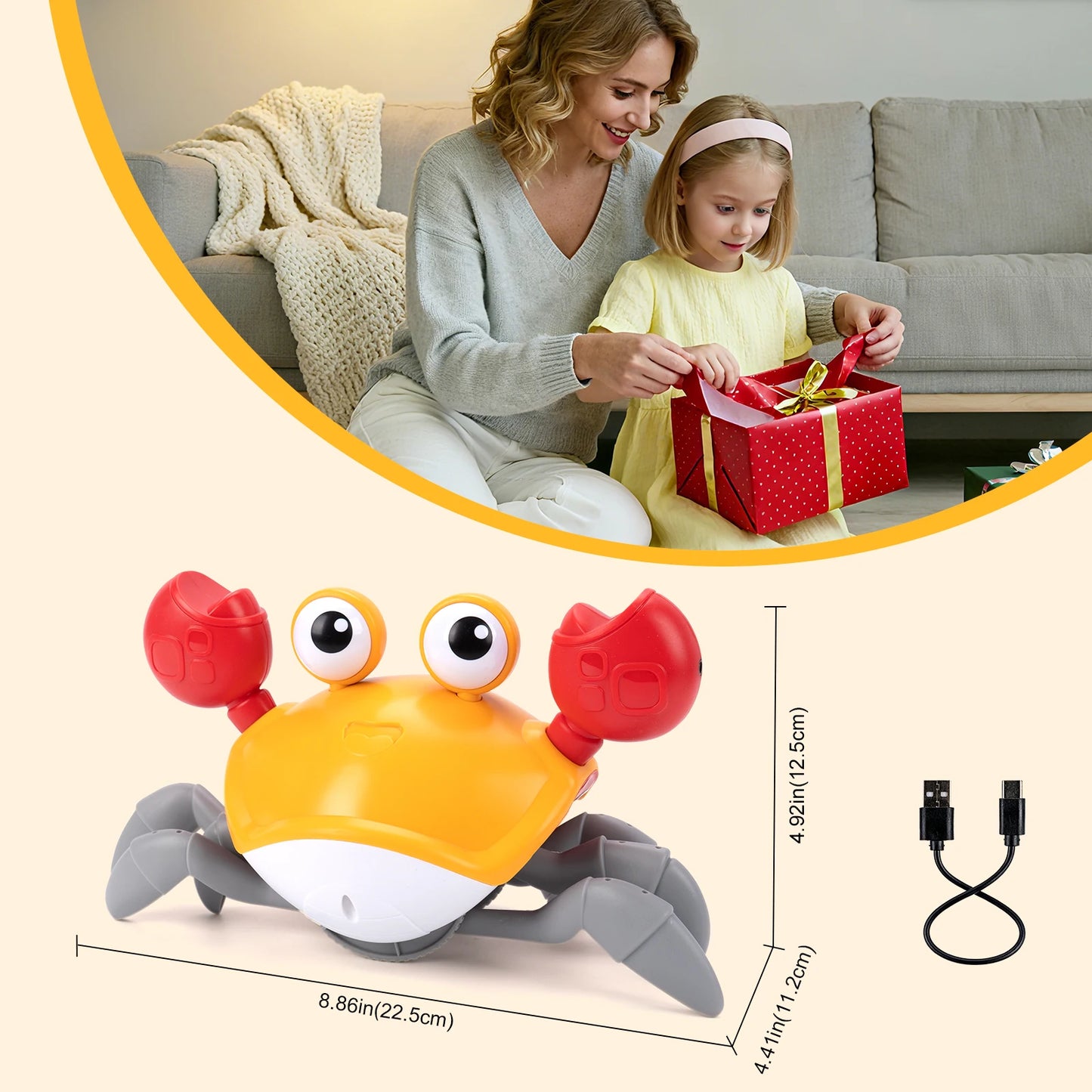 Dancing Crab Run Away Toys Baby Crawling Escape Crabs Toys Kids Electronic Toys USB Charging Interactive Toddler Tummy Time Toys