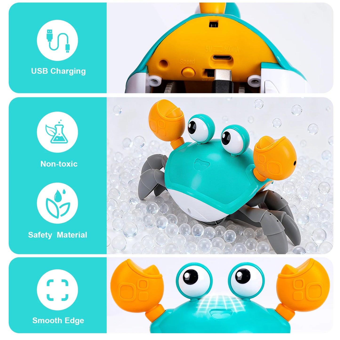 Dancing Crab Run Away Toys Baby Crawling Escape Crabs Toys Kids Electronic Toys USB Charging Interactive Toddler Tummy Time Toys