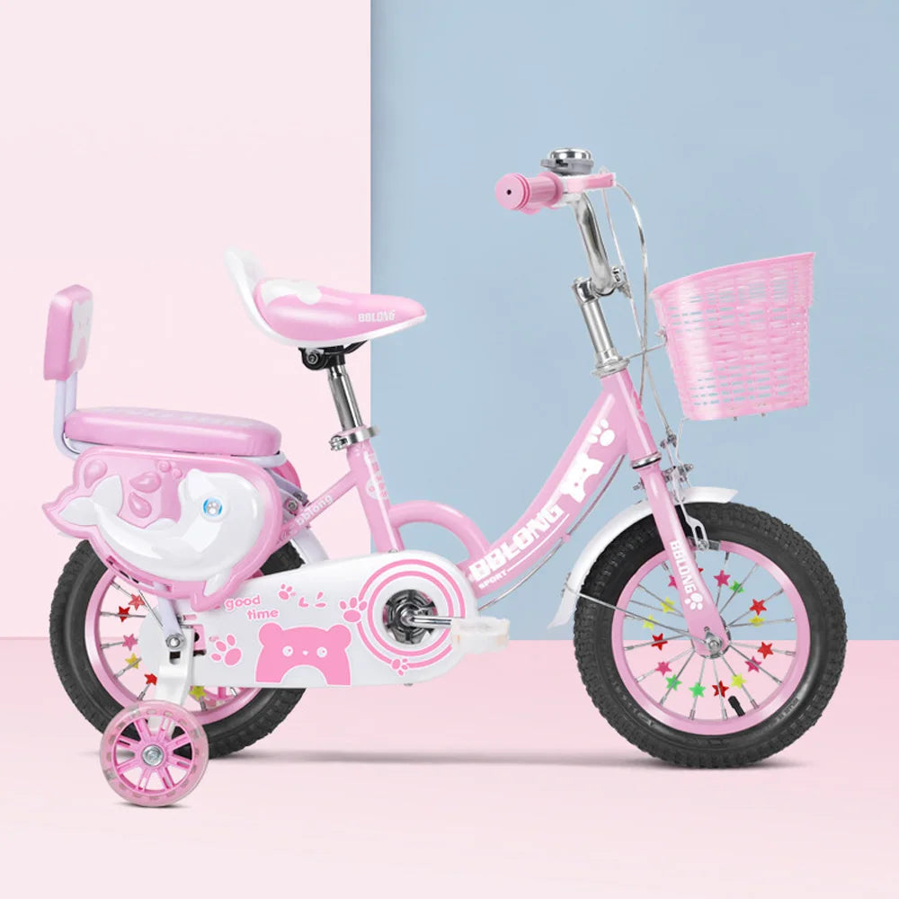 Kids Bike 12-20in Bicycle with Training Wheels Basket Protective Net Fash Wheel Children Bicycle for Girls Ages 3-13 Years