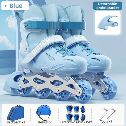 Kids Inline Skates for Beginners Adjustable Roller Blades for Boys Girls Age 6-12 Entry Level Professional Outdoor Skating Shoes