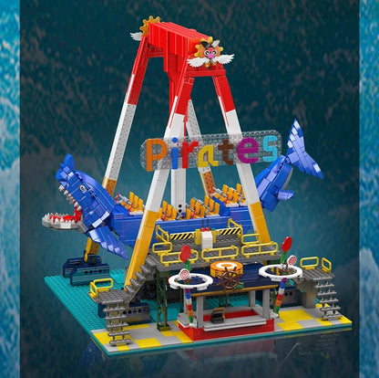 MOULD KING  Amusement Park Toys Motorized Spinning Ride,Water Slide,Flying Swing Ride,Shark Pirate Ship Building Blocks Bricks