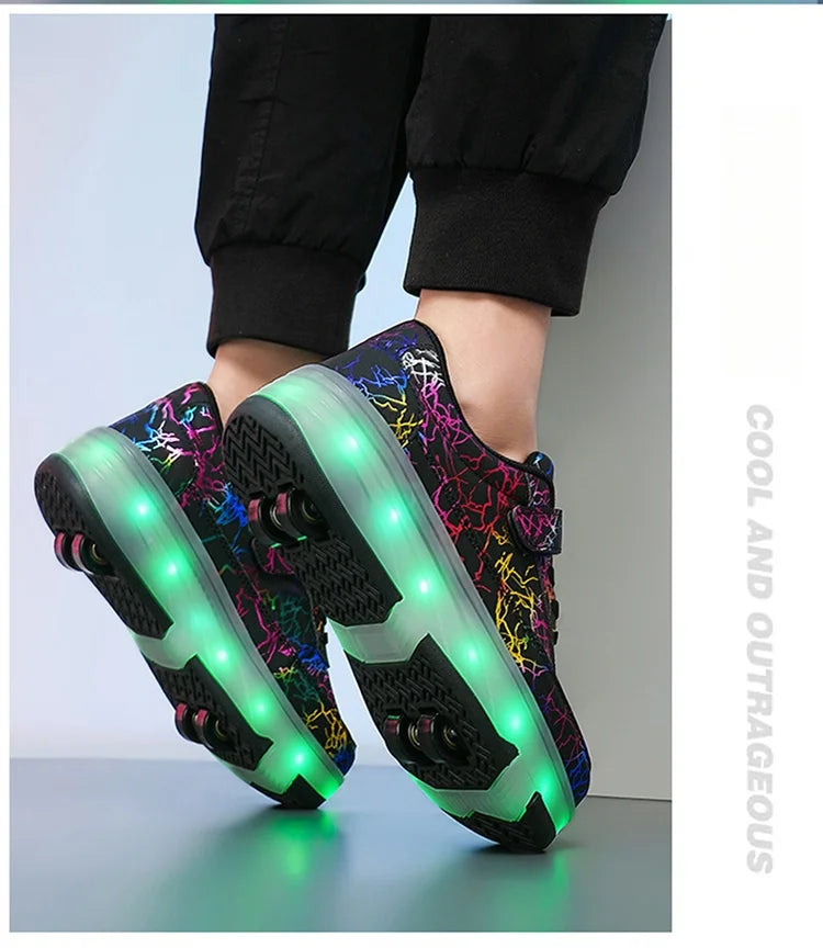 4 Wheel Dual-Use Roller Skates With Detachable Wheels,Sneakers, Boys And Girls Shoes With Wheels,Speed Skate