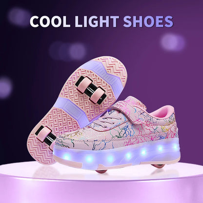 4 Wheel Dual-Use Roller Skates With Detachable Wheels,Sneakers, Boys And Girls Shoes With Wheels,Speed Skate