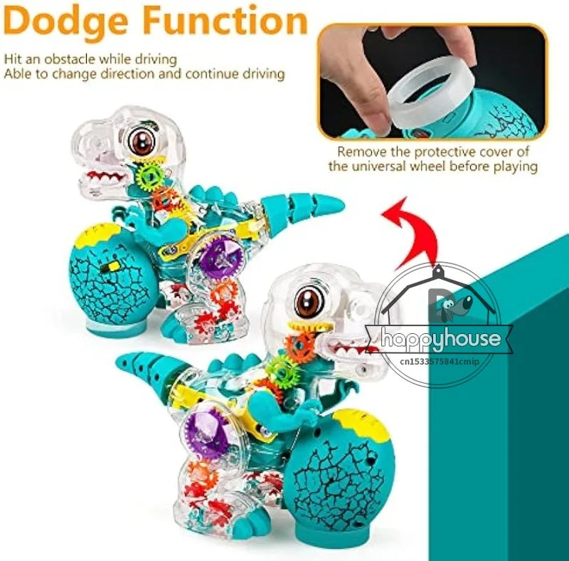 Transparent Toy Car for kids Electronic Light Sound Music Electric Gear Dinosaur Toys for Toddlers Boys Educational Crawling Toy