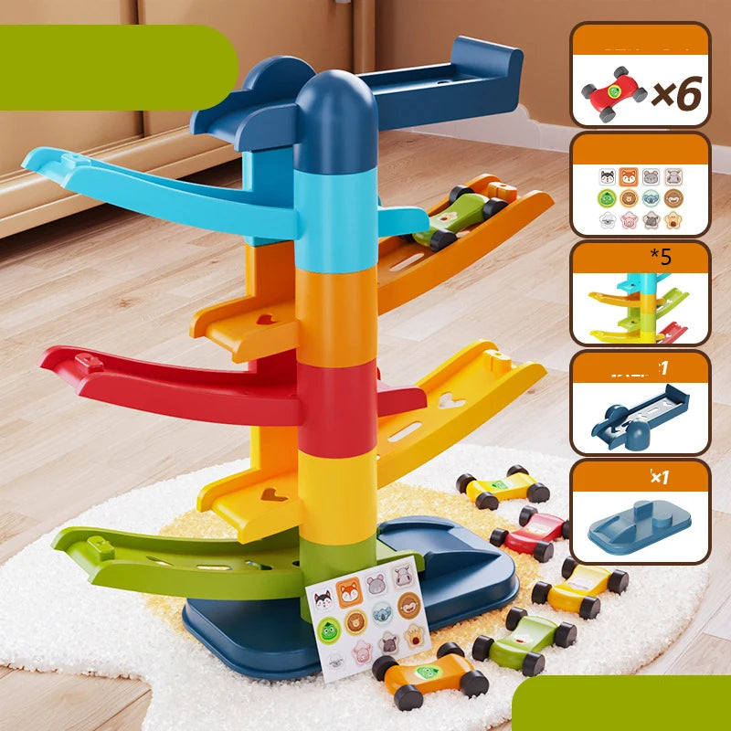 Children's Games Gliding Track Car 2 to 5 Years Inertia Toy Multi Layer Cartoon Puzzle Slide Car Roller Coaster Racing Toys