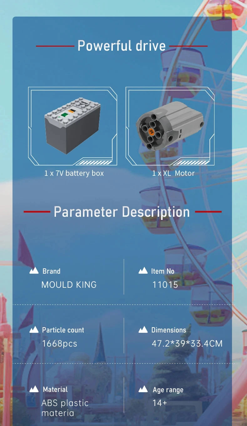 MOULD KING  Amusement Park Toys Motorized Spinning Ride,Water Slide,Flying Swing Ride,Shark Pirate Ship Building Blocks Bricks