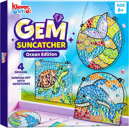JOYFY 4PCS Window Art 2-in-1 Gems and Gels Suncatcher Diamond and Gels Arts & Crafts Toys for Kids Christmas Birthday Gifts