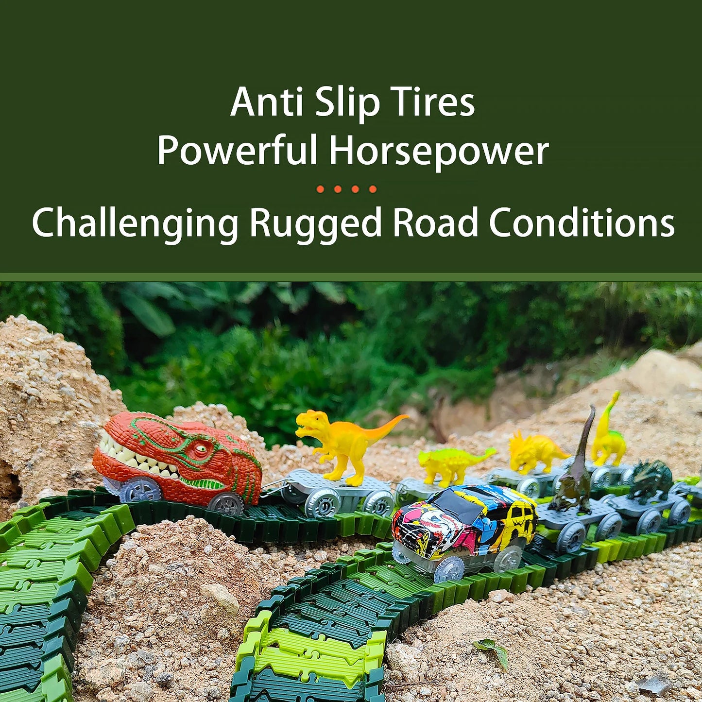 Dinosaur Toys-Magical Train Track Racing Toy Bend Flexible Race Track Flash Light Car Educational Toys For Kids Gift