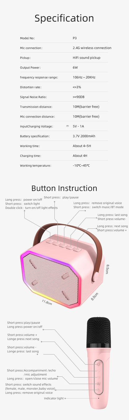 Mini Karaoke Machine for Kids Portable Karaoke Machine Bluetooth Wireless Microphones LDE Light Toys Gifts for Girls Boys