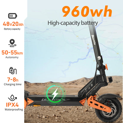 vankel E-Scooter 1600W Dual Motor 48V20Ah Battery Foldable Electric Scooter 10 inch Off-road Tire Double Suspension Escooters