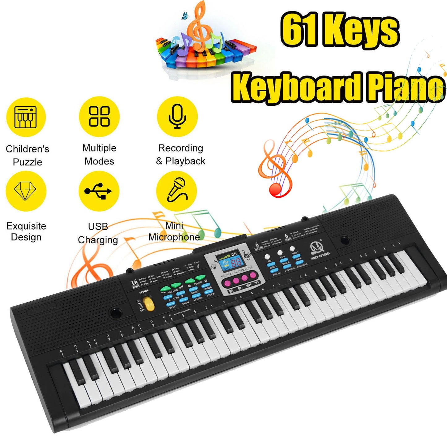 61 Keys Digital Music Electronic Keyboard Kids Multifunctional Electric Piano for Piano Student with Microphone Function 2024