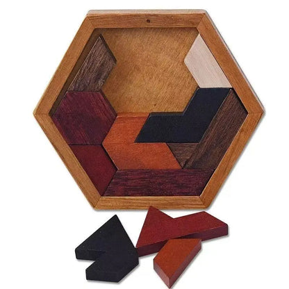 Classical Hexagon Tangram Puzzle Wooden Brain Teasers For Kids Logic Thinking Games Casse Tete Rompecabezas De Madera