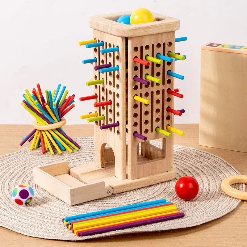 Wooden Stick Tower Toy Baby Montessori Sensory Motor Skills Toy Color Learning Counting Sticks Game Kids Educational  Balance To