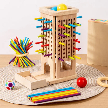 Wooden Stick Tower Toy Baby Montessori Sensory Motor Skills Toy Color Learning Counting Sticks Game Kids Educational  Balance To