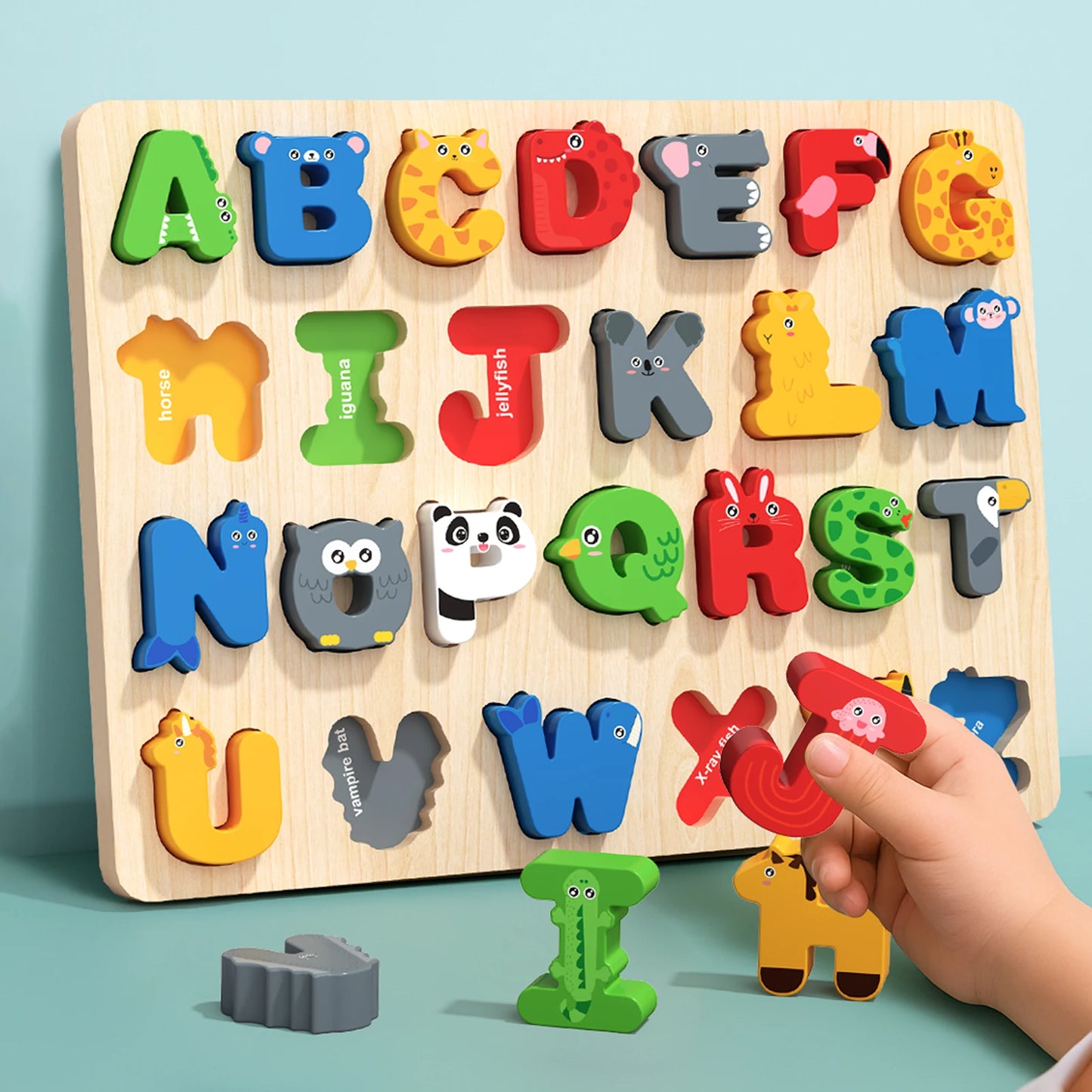 3D Colorful Alphabet Number Puzzle Montessori Wooden Puzzles Matching Games Early Education Toys Mathematics Shape Cognition