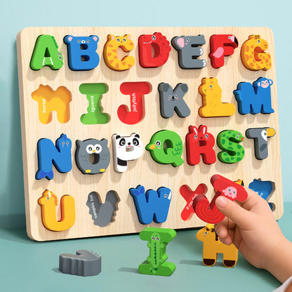 3D Colorful Alphabet Number Puzzle Montessori Wooden Puzzles Matching Games Early Education Toys Mathematics Shape Cognition