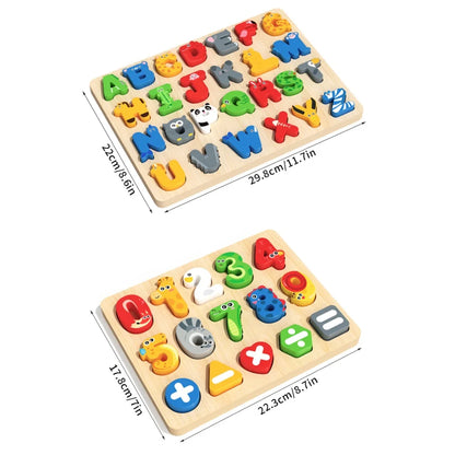 3D Colorful Alphabet Number Puzzle Montessori Wooden Puzzles Matching Games Early Education Toys Mathematics Shape Cognition