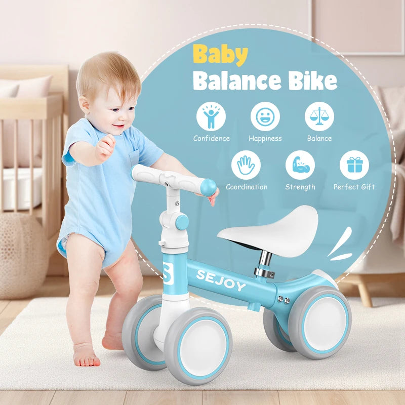 Baby Balance Bike for 1 Year Old Boys Girls 12-36 Month Toddler Balance Bike, 4 Wheels Toddler First Bike,Birthday Gifts,Blue