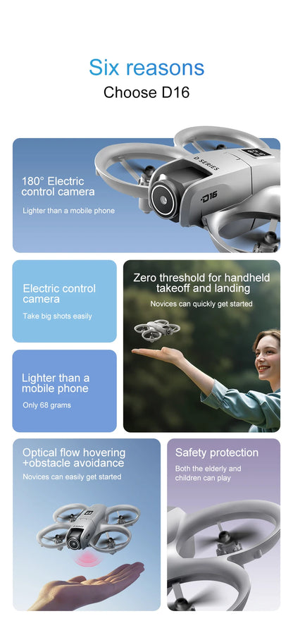 D16 Mini Drone 4k HD Camera ESC Aerial Aircraft Air Pressure Fixed Height Pocket UFO Remote Control Airplane Gift Toys for Kids