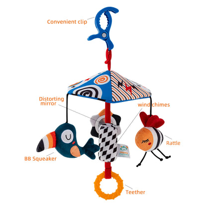 Baby Color Plush Umbrella Wind Chime Baby Bed Bell Visual Inspiration Baby stroller pendant Wind Chime Comfort Toy