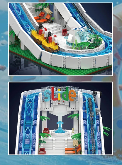 MOULD KING  Amusement Park Toys Motorized Spinning Ride,Water Slide,Flying Swing Ride,Shark Pirate Ship Building Blocks Bricks