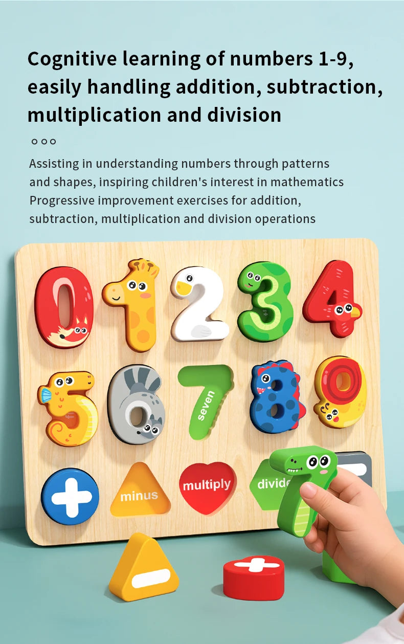 3D Colorful Alphabet Number Puzzle Montessori Wooden Puzzles Matching Games Early Education Toys Mathematics Shape Cognition