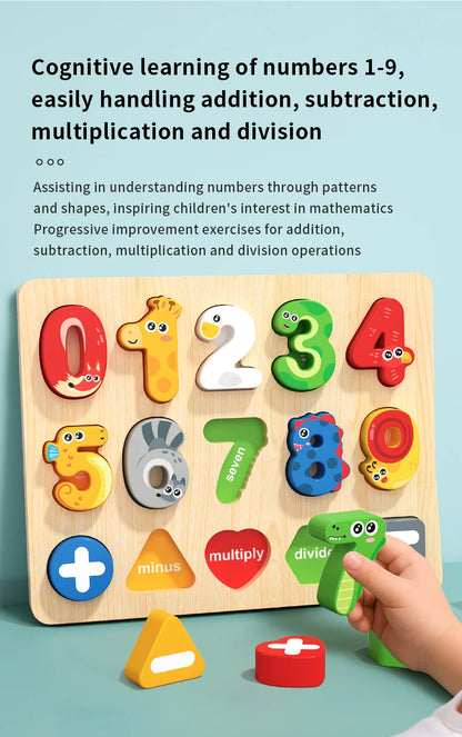 3D Colorful Alphabet Number Puzzle Montessori Wooden Puzzles Matching Games Early Education Toys Mathematics Shape Cognition