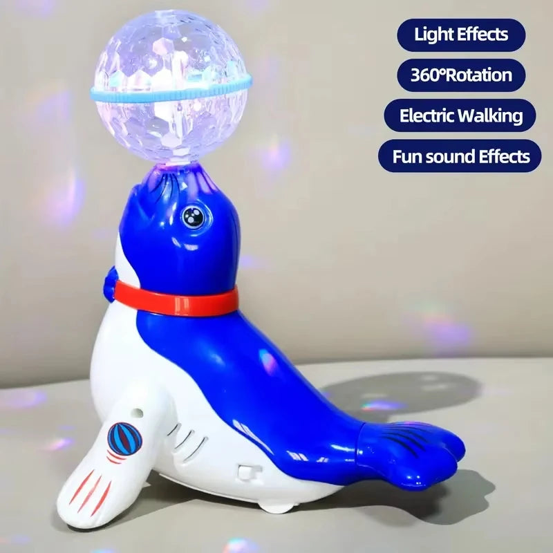 Elephant Floating Ball Toy,Drumming Elephant Blowing Ball with Light Music, Early Learning Educational Toy with Light & Sound