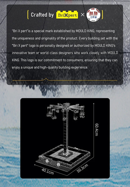 MOULD KING  Amusement Park Toys Motorized Spinning Ride,Water Slide,Flying Swing Ride,Shark Pirate Ship Building Blocks Bricks