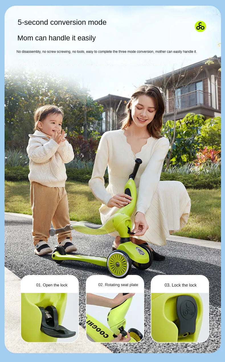 Baby stroller 3 wheels Multifunctional fenced seated scooter suitable for 2-12 years old baby bicycle Lightweight foldable