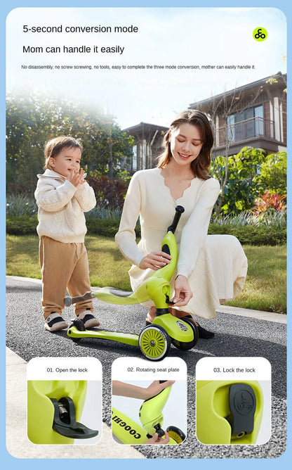 Baby stroller 3 wheels Multifunctional fenced seated scooter suitable for 2-12 years old baby bicycle Lightweight foldable