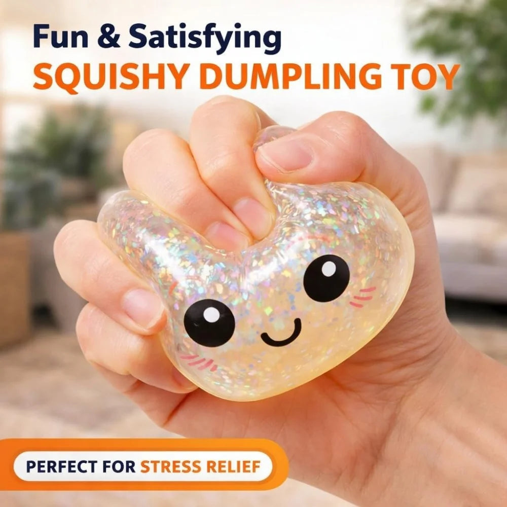 Glitter Dumpling Squishies, Upgrade Squishy Dumplings Stress Balls, Soft Squeezy Dough Ball with Steamer Stress Relief Desk Toy