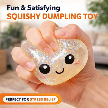 Glitter Dumpling Squishies, Upgrade Squishy Dumplings Stress Balls, Soft Squeezy Dough Ball with Steamer Stress Relief Desk Toy