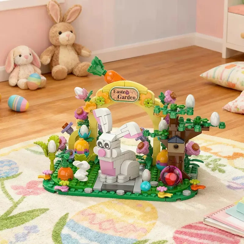 MOC Rabbit Easter Egg Easter Garden Animal Building Blocks Set Easter Bunny Carrots Toy For Kid's Birthday Holiday Easter Gifts
