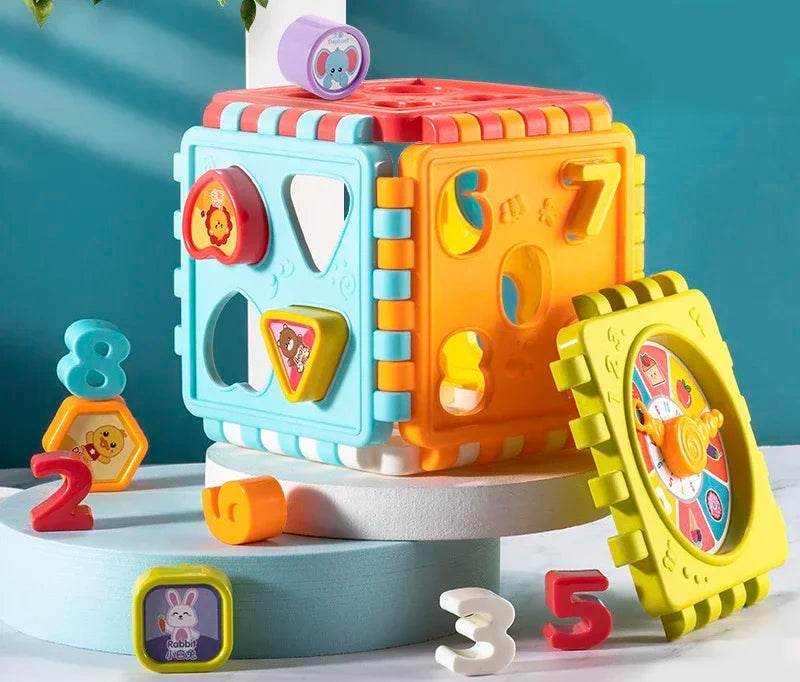 1PCS kids Puzzle Building Block Toy Shape Matching Hexahedron with Number Graphic Cognitive Block for Baby gift