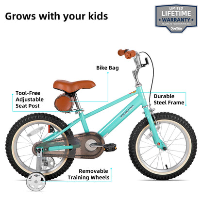 JOYSTAR Cervine 14 18 20 Inch Kids Bike Ages 3-10 Years, graffiti style bike with basket, auxiliary wheels, soft seat, Grey