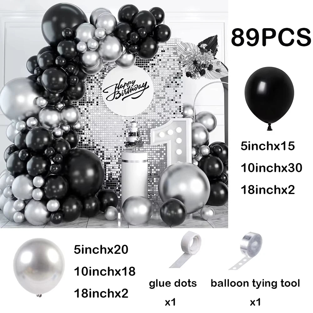 Black Chrome Silver Balloons Arch Garland Kit Wedding Bridal Shower Decor Birthday Party Baby Shower Graduation Party Decoration