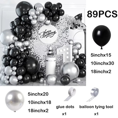 Black Chrome Silver Balloons Arch Garland Kit Wedding Bridal Shower Decor Birthday Party Baby Shower Graduation Party Decoration