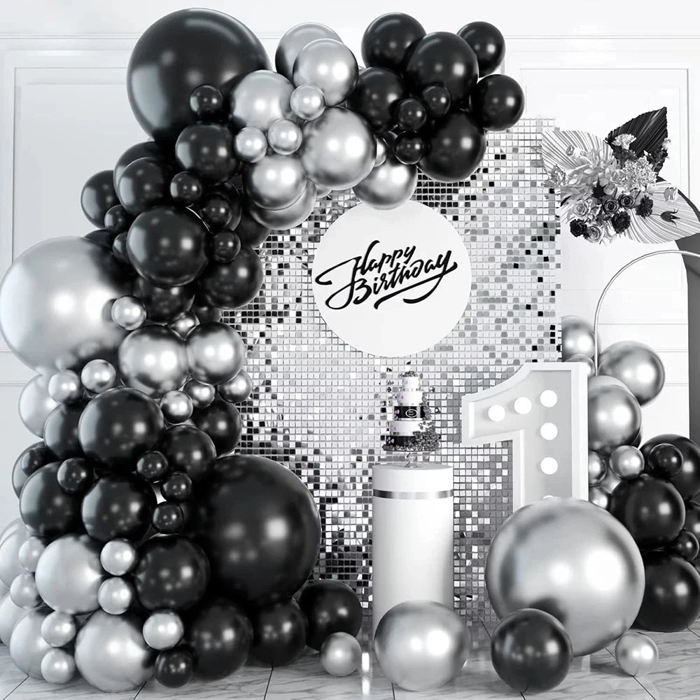 Black Chrome Silver Balloons Arch Garland Kit Wedding Bridal Shower Decor Birthday Party Baby Shower Graduation Party Decoration