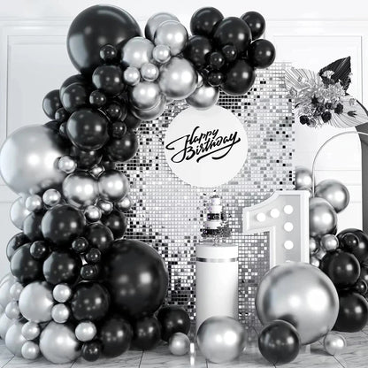 Black Chrome Silver Balloons Arch Garland Kit Wedding Bridal Shower Decor Birthday Party Baby Shower Graduation Party Decoration