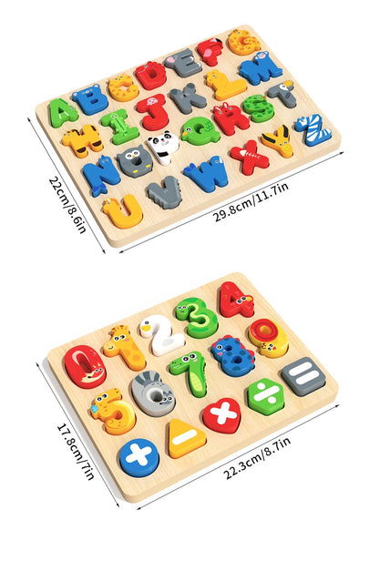 3D Colorful Alphabet Number Puzzle Montessori Wooden Puzzles Matching Games Early Education Toys Mathematics Shape Cognition